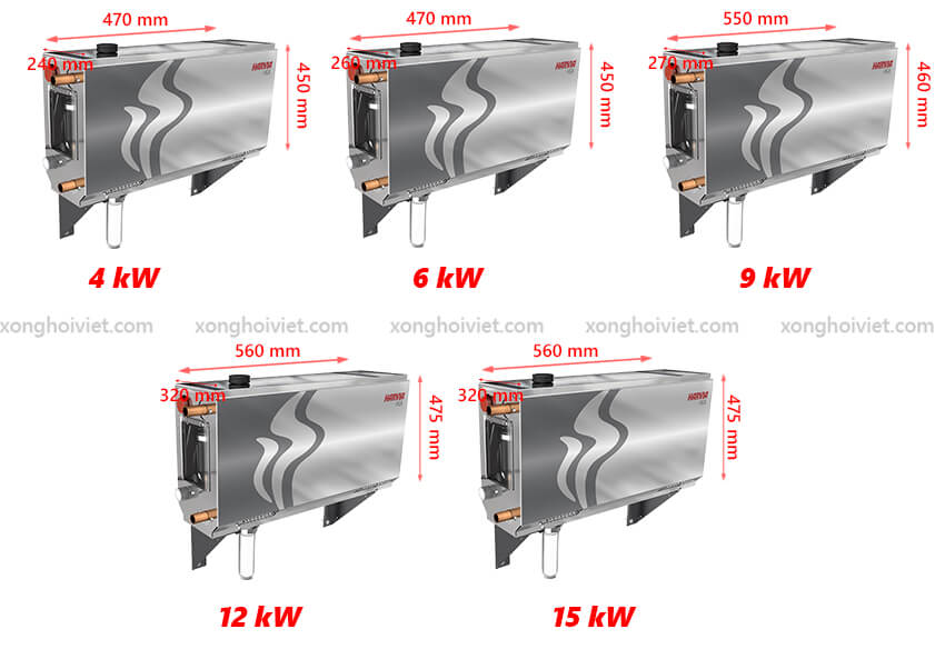 Hình ảnh máy xông hơi ướt Harvia HGX với công suất 4.5kW - 6kW - 9kW - 12kW - 15kW