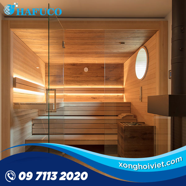 phòng xông hơi khô gỗ kết hợp kính
